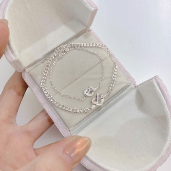 Vòng tay cặp đôi bạc ta lắc tay quà tặng Valentine Knot thắt nút