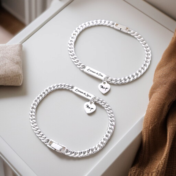 Vòng tay cặp đôi bạc ta lắc tay quà tặng Valentine dây xích dày cá tính khắc tên