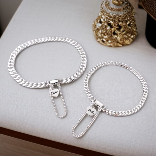 Vòng tay cặp đôi bạc ta lắc tay quà tặng Valentine dây xích dày cá tính khắc tên